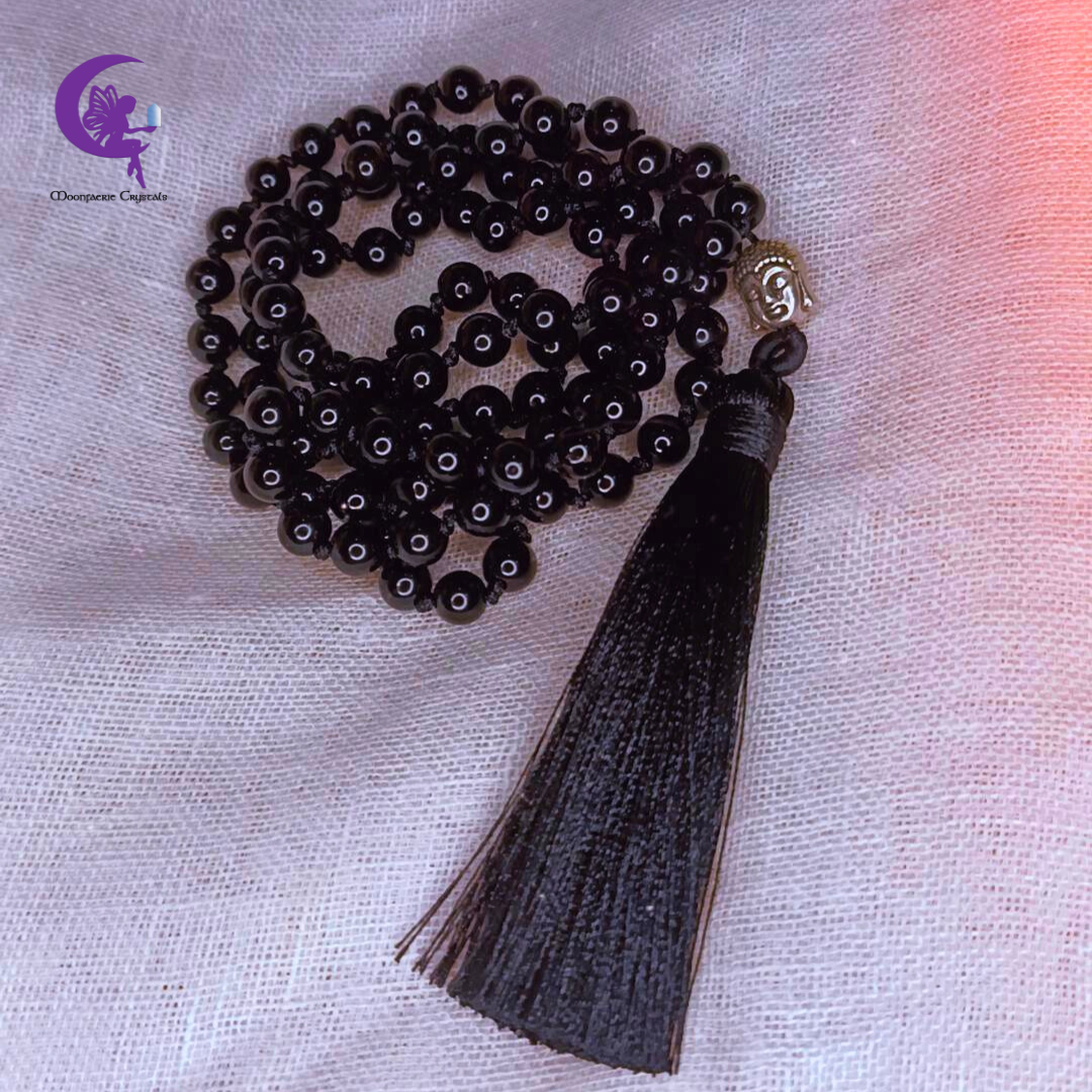 Peace, Protection & Motivation Black Agate Mala