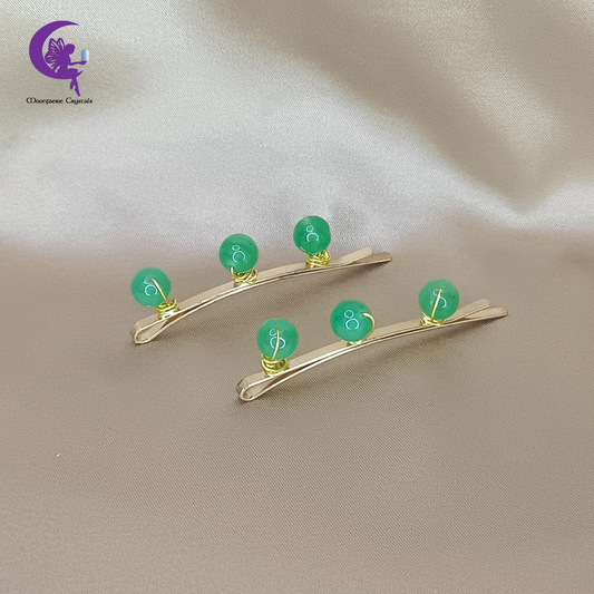 Green Aventurine Gemstone Beads Light Gold Hair Pins: Premium High-Vibrational Hair Accessories