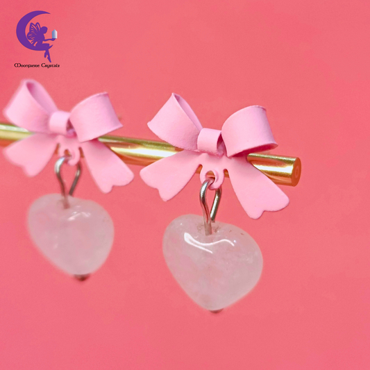 Rose Quartz Bowknot Heart Earrings