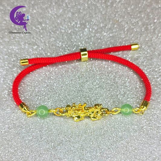 Sacred Thread of Abundance: Red - Pi Xiu Bracelet featuring Green Aventurine