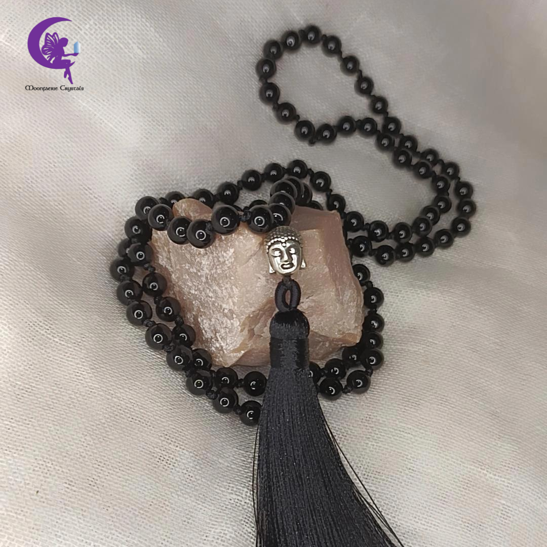 Peace, Protection & Motivation Black Agate Mala