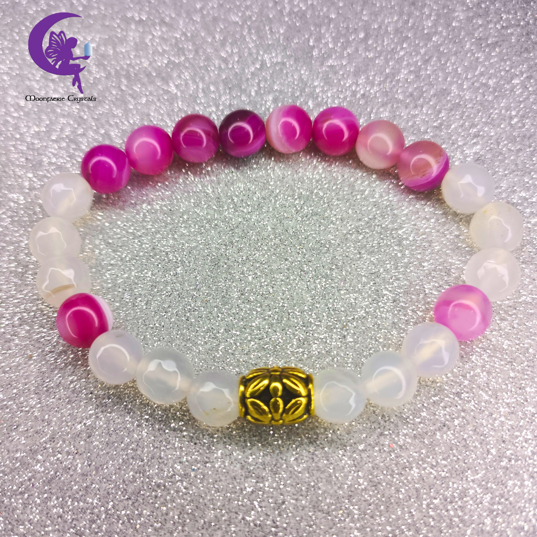 Heart's Haven Bracelet: Pink Agate & White Agate - Pre-order