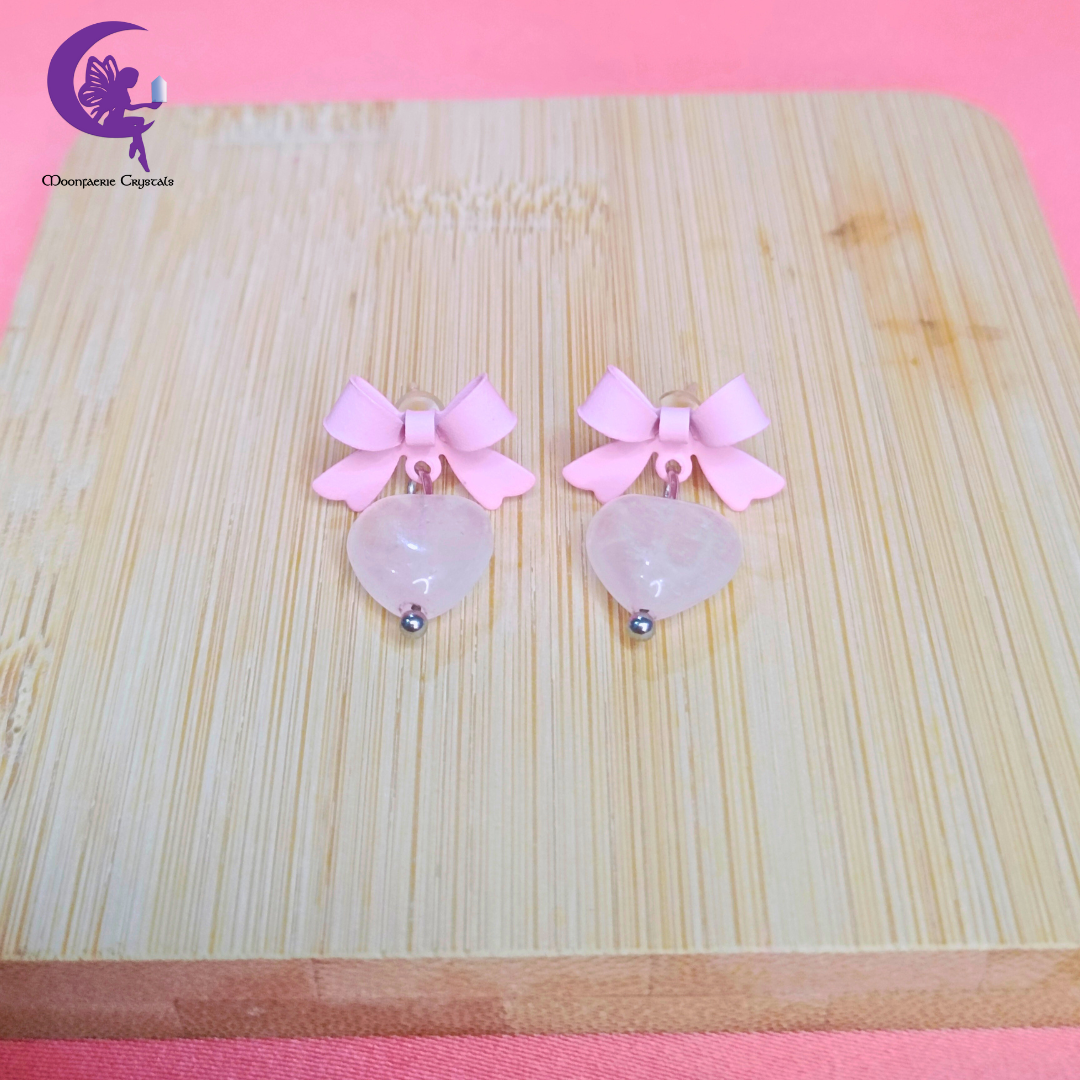 Rose Quartz Bowknot Heart Earrings