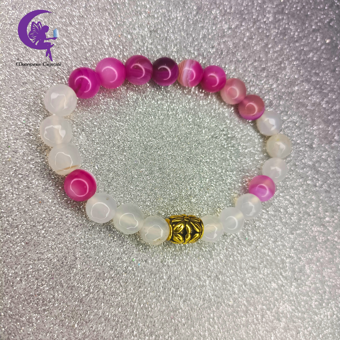 Heart's Haven Bracelet: Pink Agate & White Agate - Pre-order