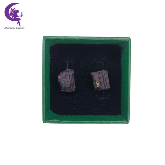 Raw Black Tourmaline Stud Earrings