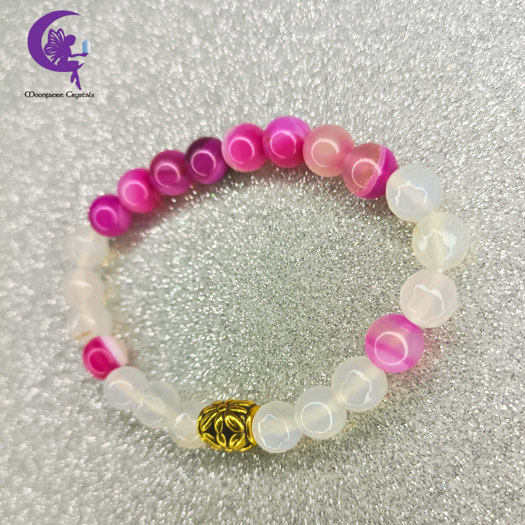 Heart's Haven Bracelet: Pink Agate & White Agate - Pre-order