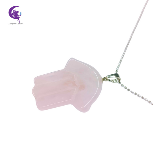 Rose Quartz Hamsa Gemstone Necklace - Pre-Order