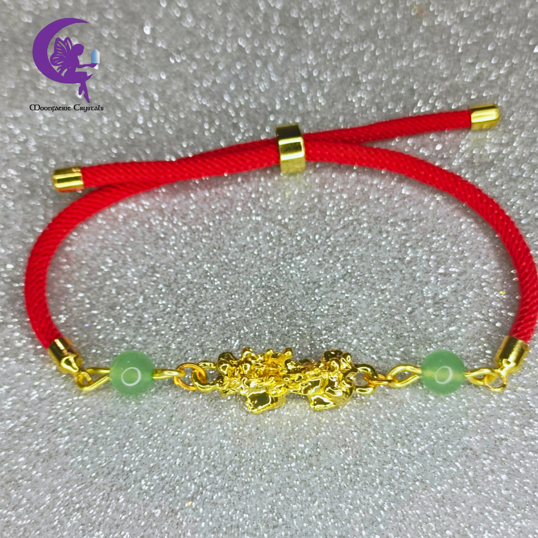 Sacred Thread of Abundance: Red - Pi Xiu Bracelet featuring Green Aventurine