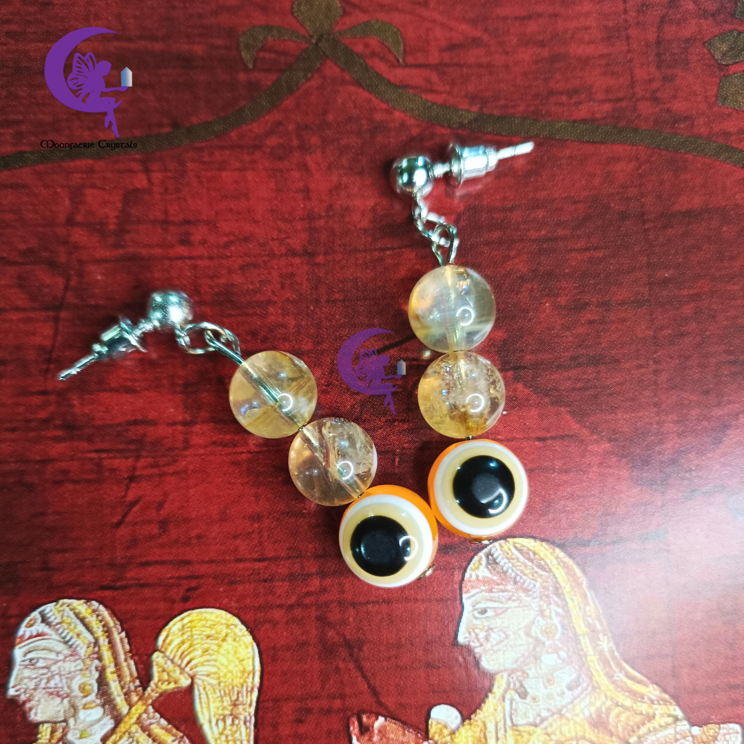 Citrine + Orange Evil Eye Earrings