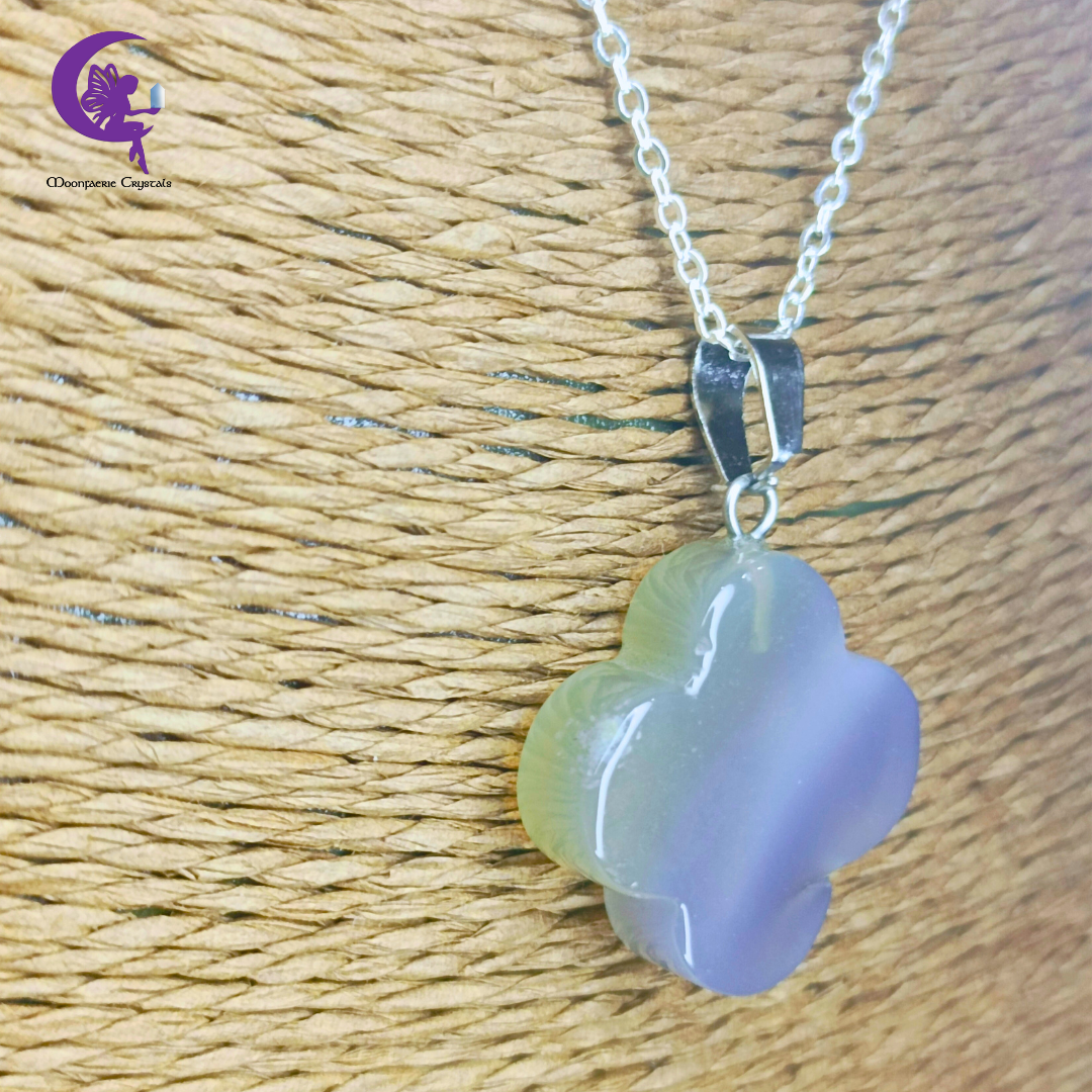 Grey Agate Four Leaf Clover Necklace