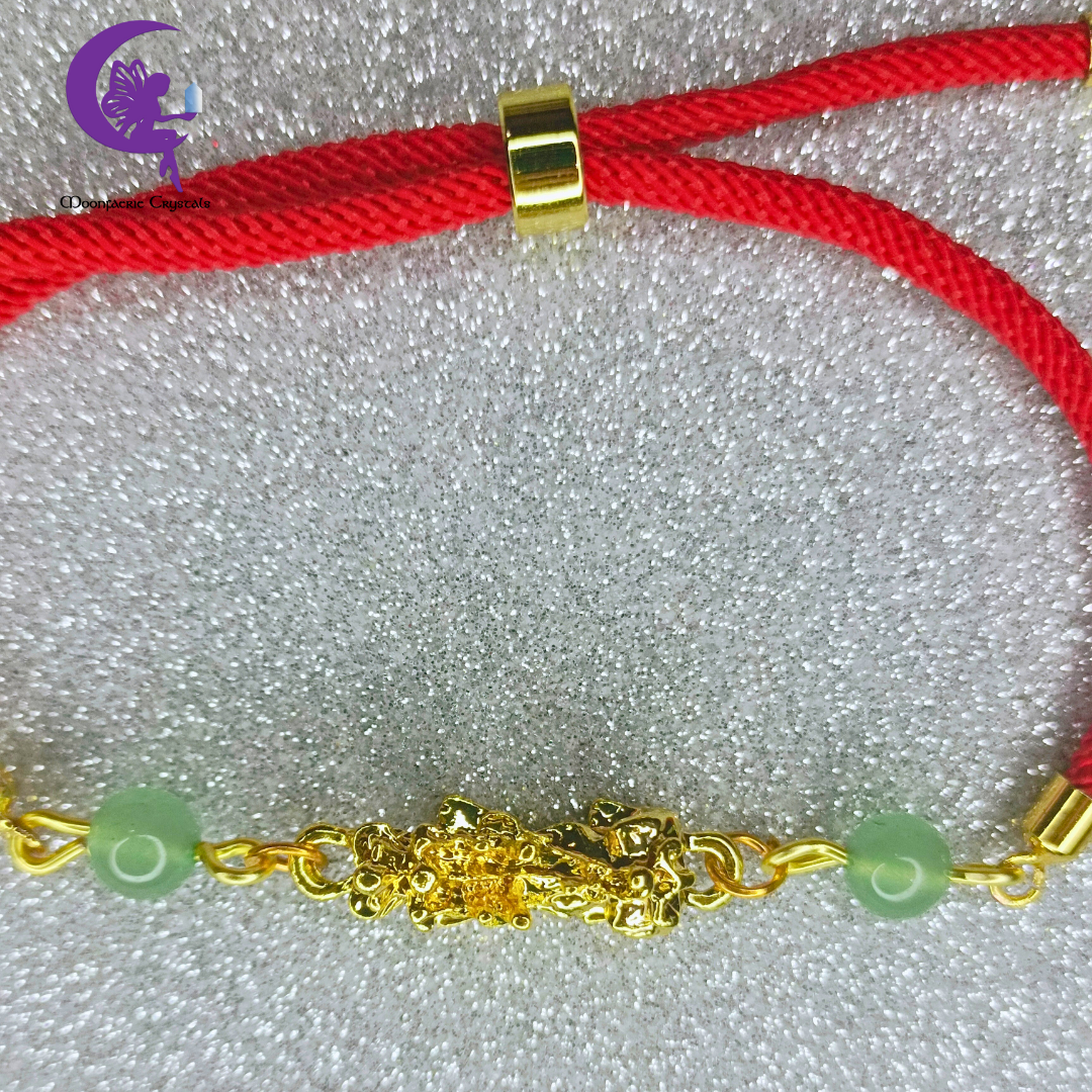 Sacred Thread of Abundance: Red - Pi Xiu Bracelet featuring Green Aventurine