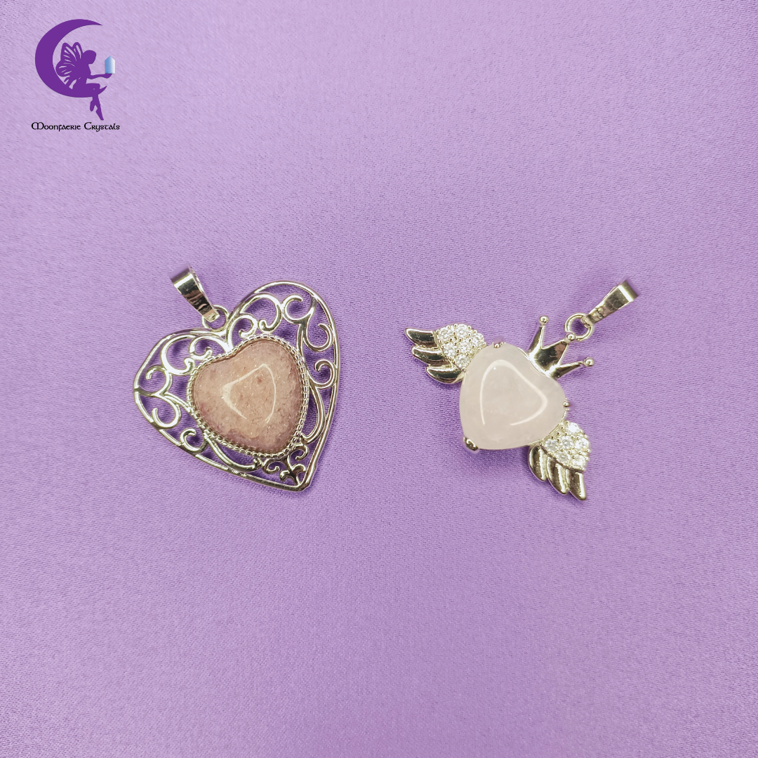 Empress of Love 👑💖 – A Pair of Royal Devotion for Your Heart Featuring Strawberry Quartz & Rose Quartz Pendants