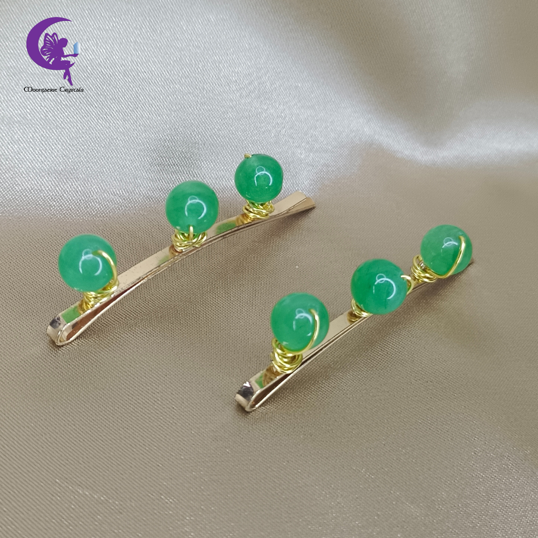 Green Aventurine Gemstone Beads Light Gold Hair Pins: Premium High-Vibrational Hair Accessories