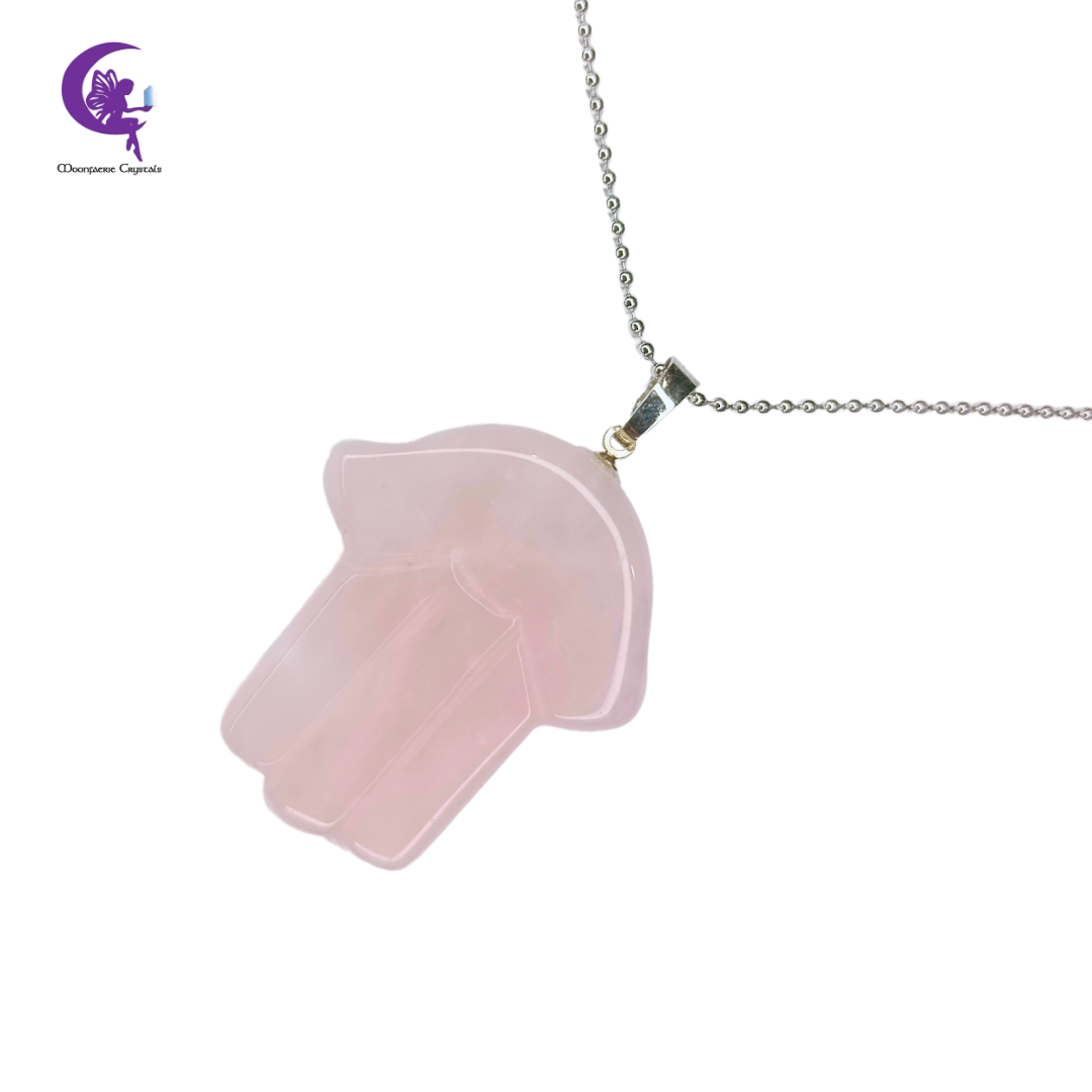 Rose Quartz Hamsa Gemstone Necklace - Pre-Order