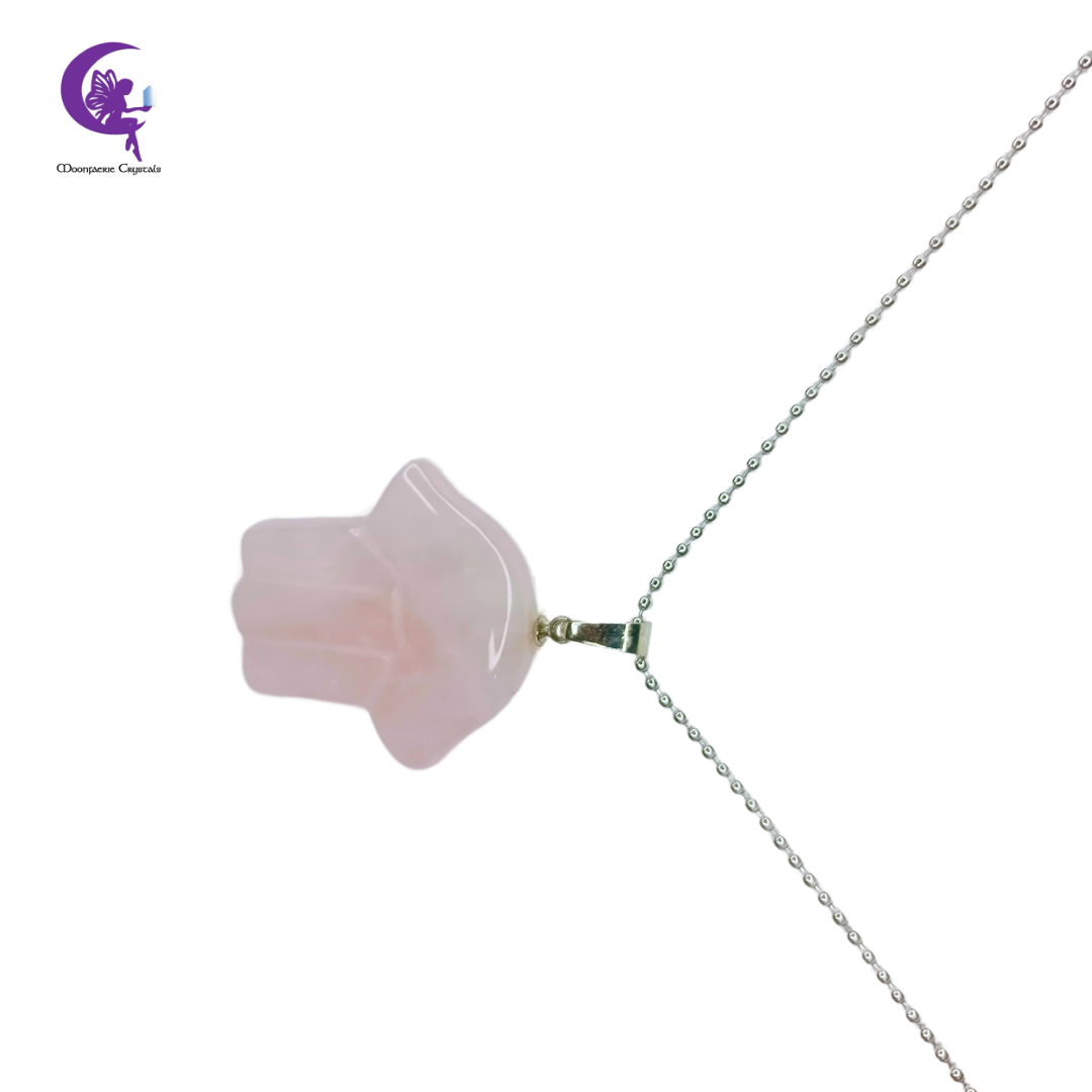 Rose Quartz Hamsa Gemstone Necklace - Pre-Order