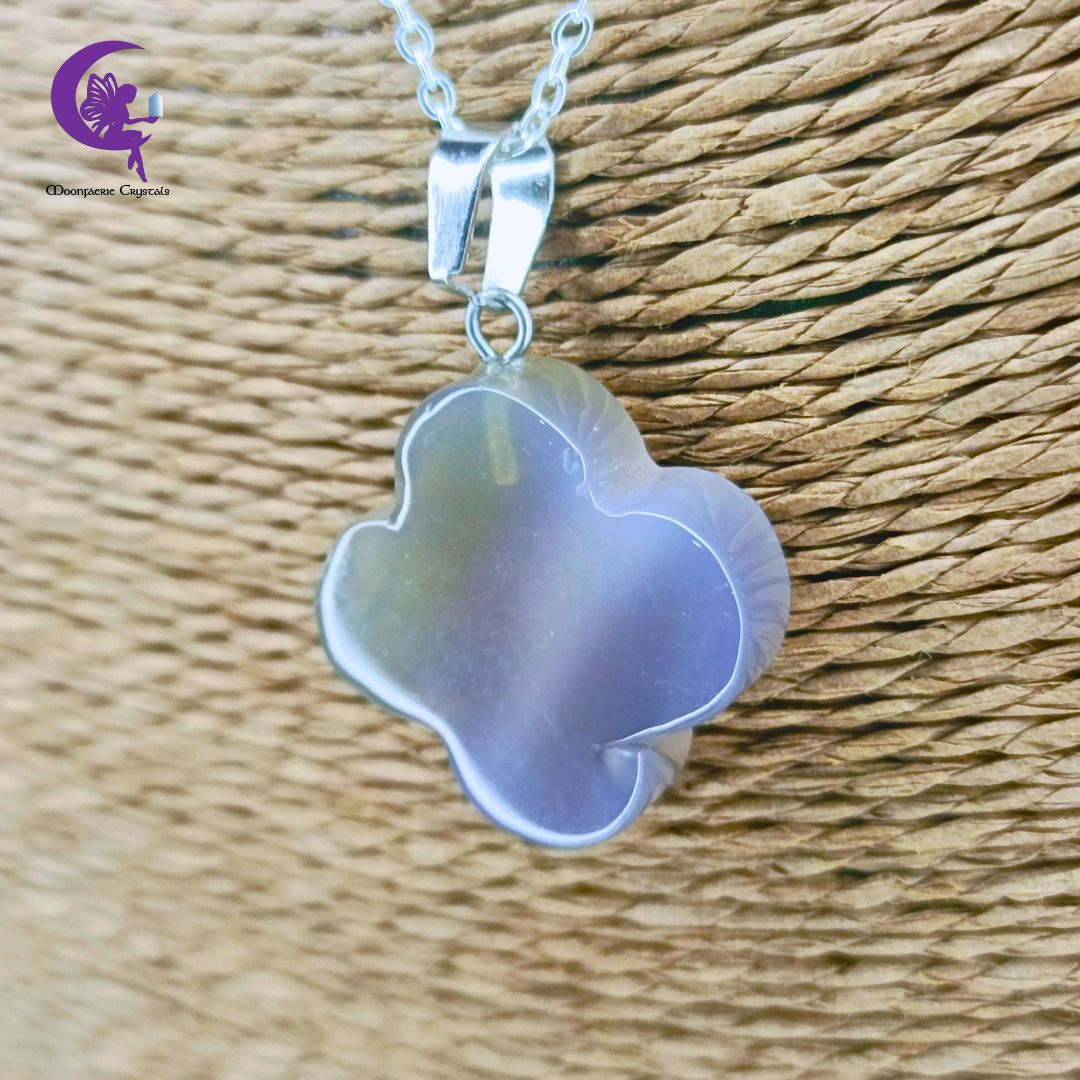 Grey Agate Four Leaf Clover Necklace