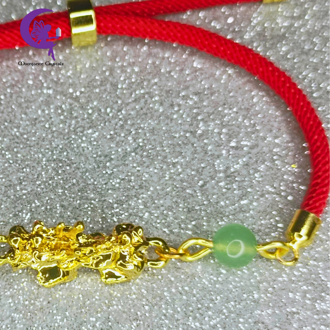 Sacred Thread of Abundance: Red - Pi Xiu Bracelet featuring Green Aventurine