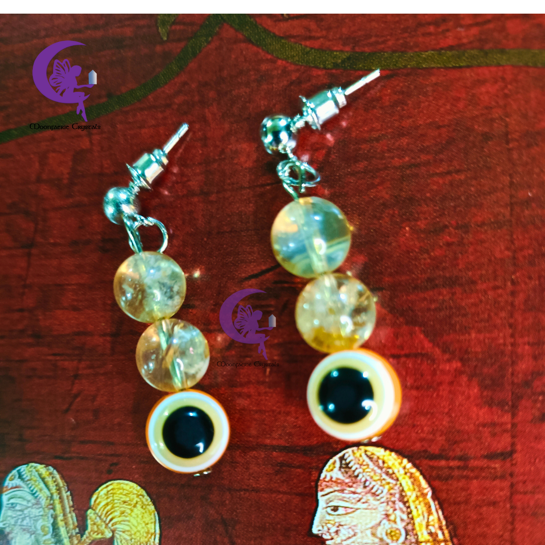 Citrine + Orange Evil Eye Earrings