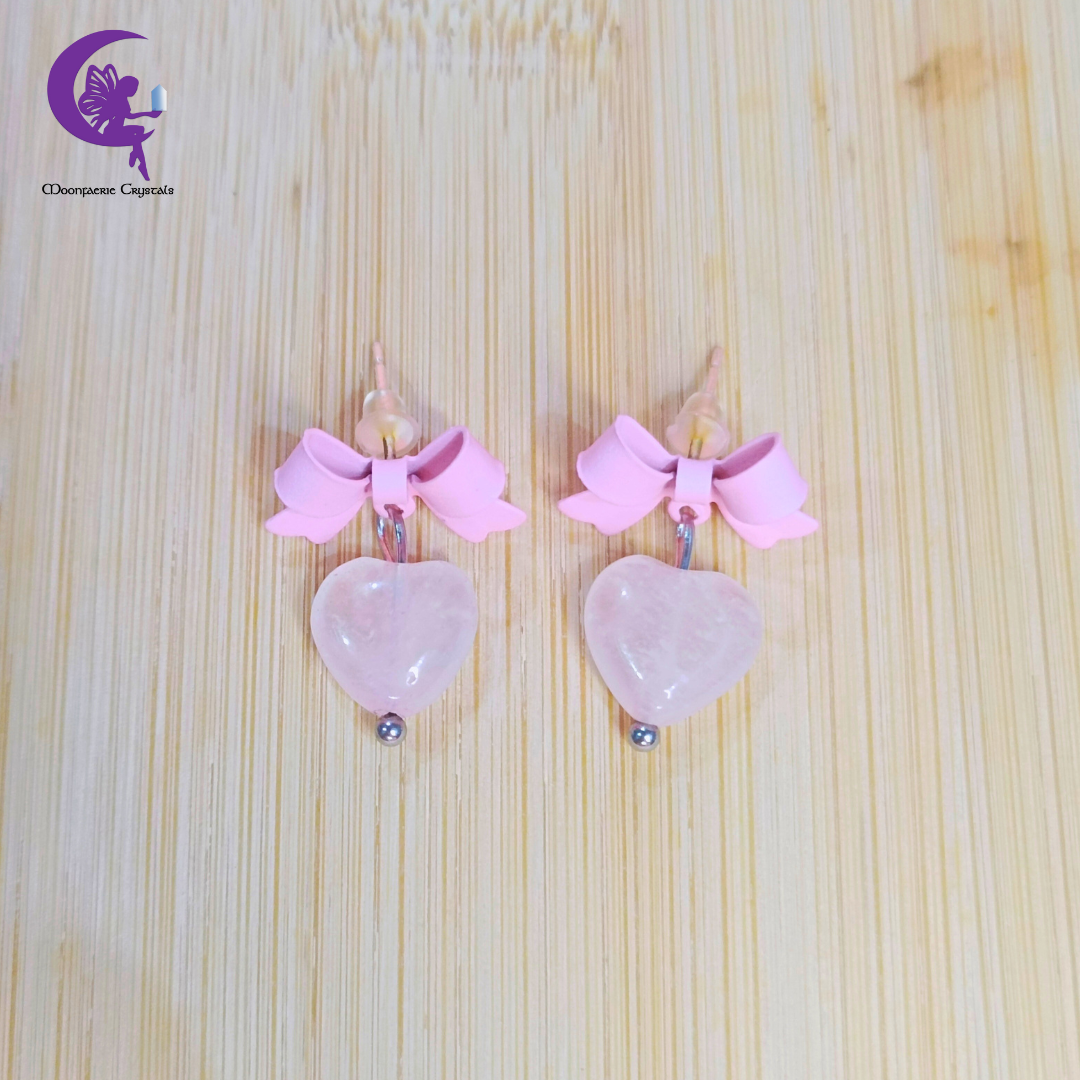 Rose Quartz Bowknot Heart Earrings