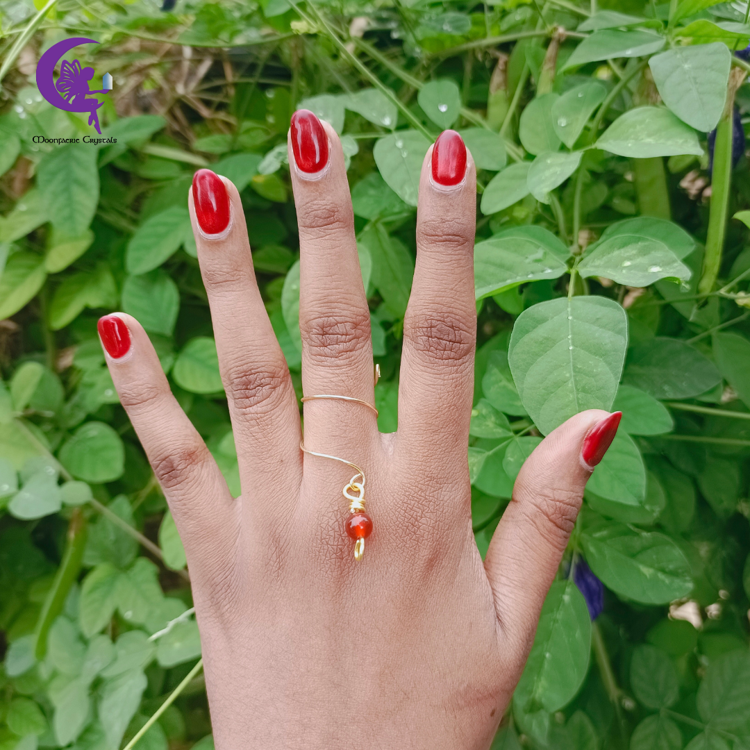 Spiral Dangling Gemstone Ring of Fire - Carnelian