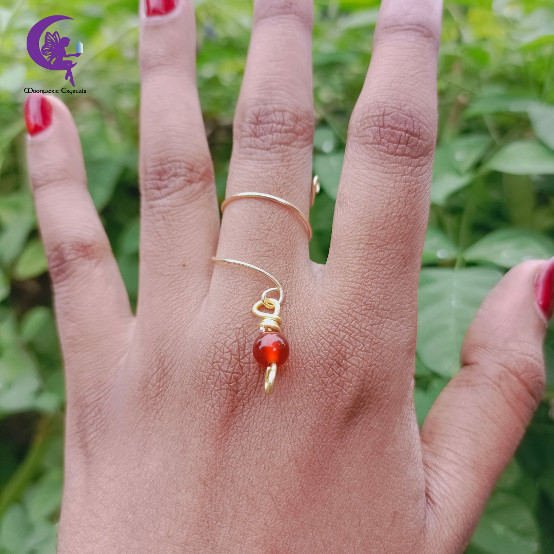 Spiral Dangling Gemstone Ring of Fire - Carnelian