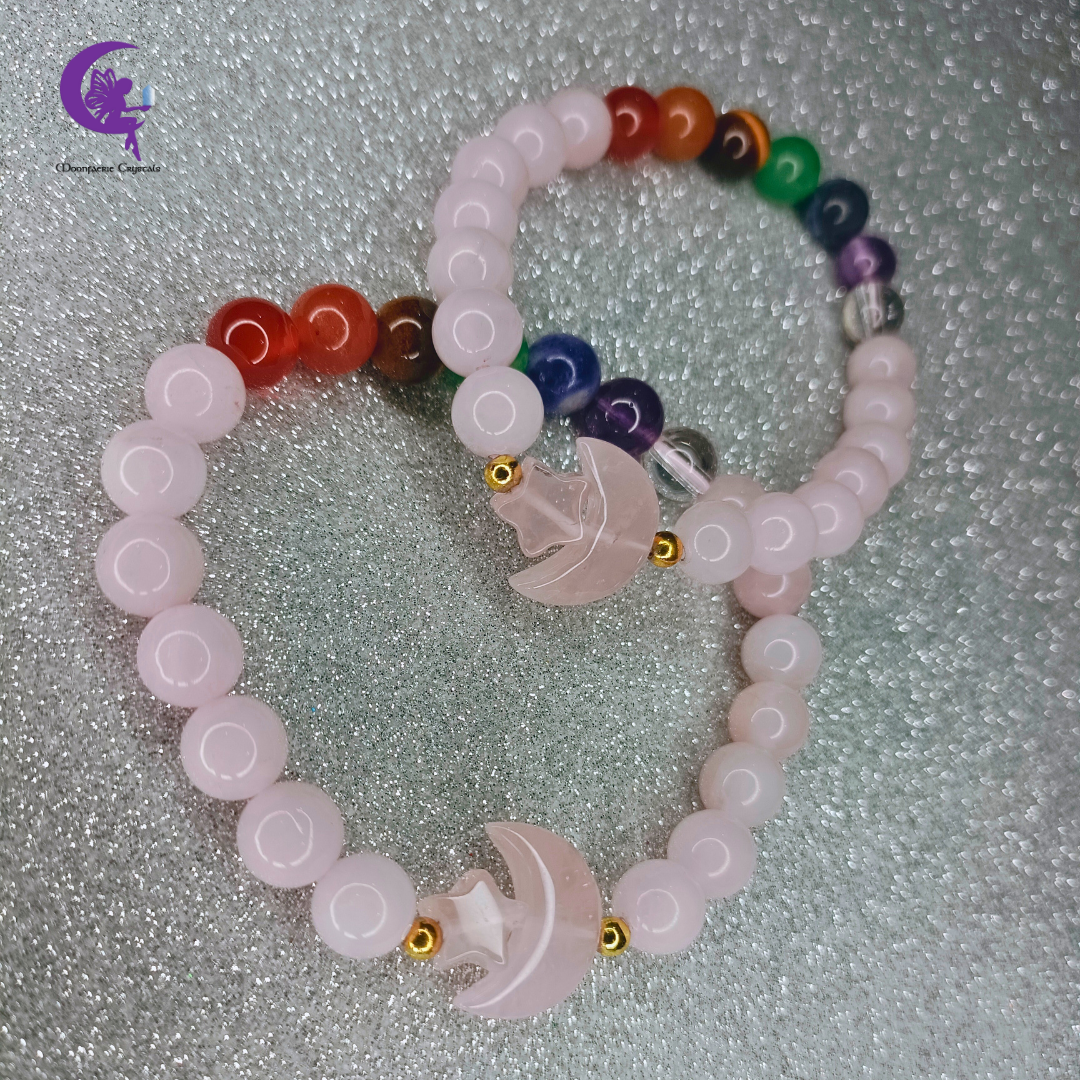 Moon & Star Rose Quartz + 7 Chakra Bracelet