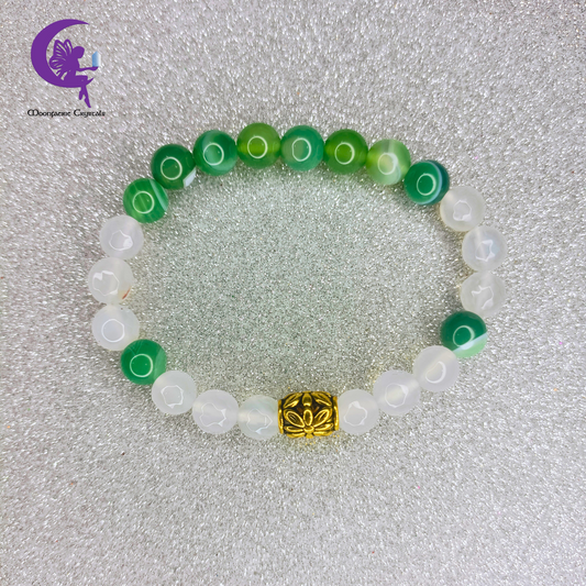 Zen Garden Bracelet - Green Agate & White Agate-Pre -order