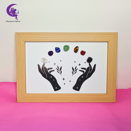 Framed Reiki Magic 7 Chakra Crystals Display Decor