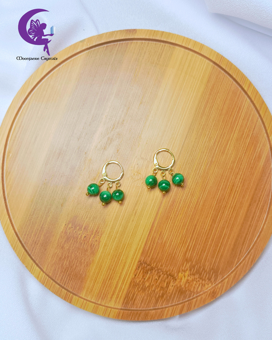 Triple Malachite Huggie Hoop Earrings