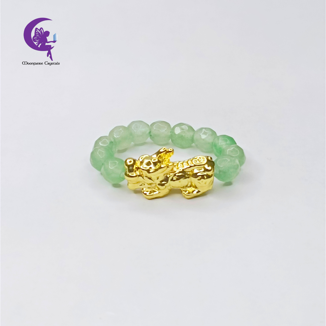 Moonfaerie Green Aventurine & Pi Xiu Sacred Wealth Vault Ring