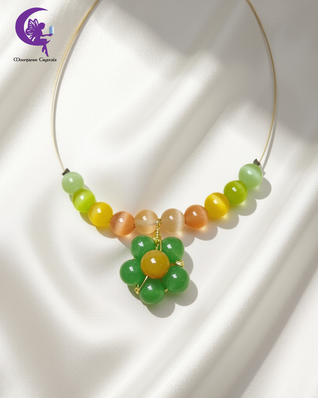 Luminous Soil Flower Choker - Green Aventurine, Yellow Topaz & Cat-Eye Beads