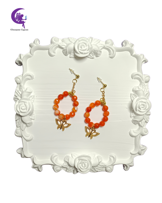 Hibiscus El Capitolio Butterfly Earrings - Orange Agate