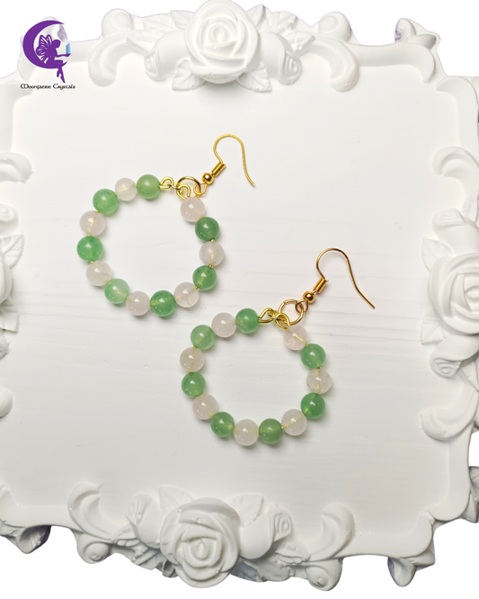 Heart Chakra Harmony Hoops - Green Aventurine & Rose Quartz
