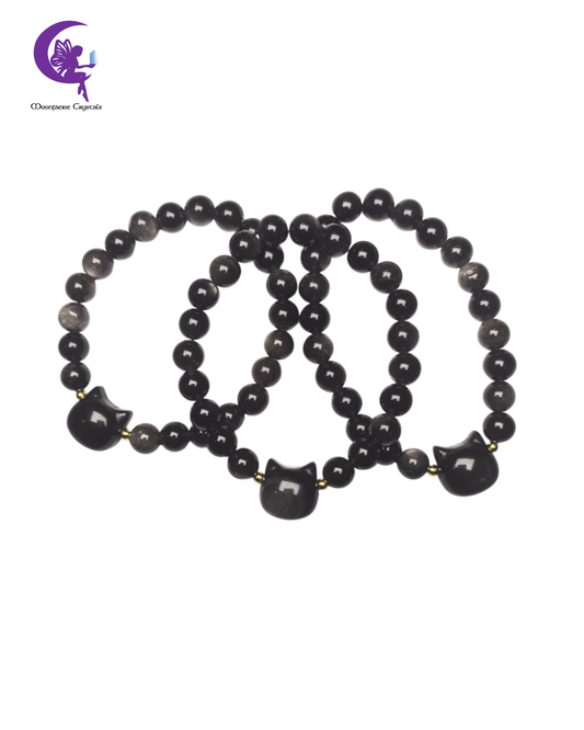 Black Cat Energy Bracelet - Silver Sheen Obsidian