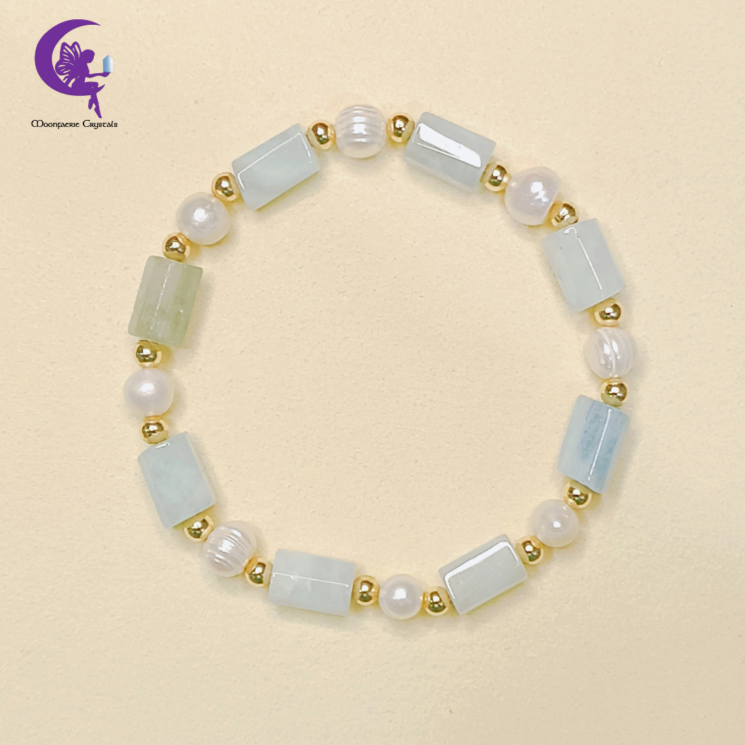 Aquamarine Regal Elegance Bracelet - Gemstone Meets Pearl