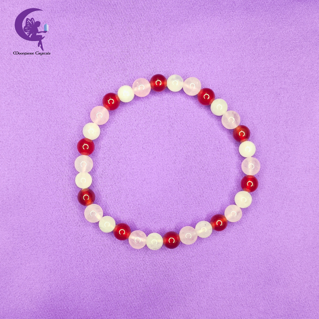 Sacred Rose Flame Bracelet - Carnelian, Rose Quartz & Moonstone