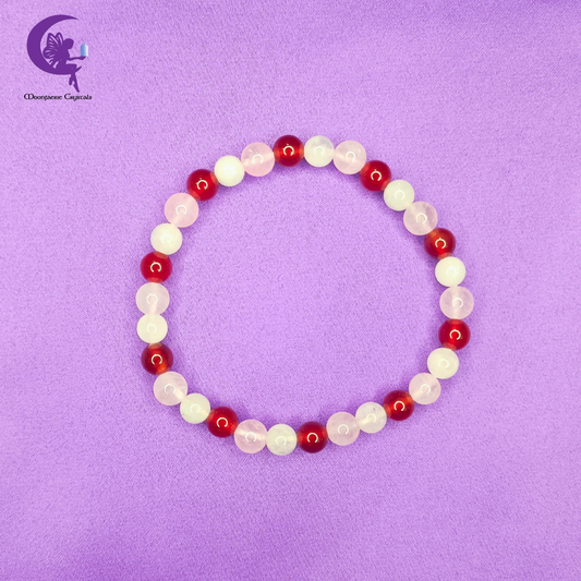 Sacred Rose Flame Bracelet - Carnelian, Rose Quartz & Moonstone
