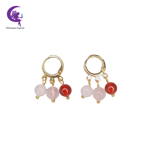 Carnelian , Rose Quartz & Moonstone Leverback Earrings