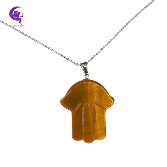 Tiger's Eye Hamsa Gemstone Necklace