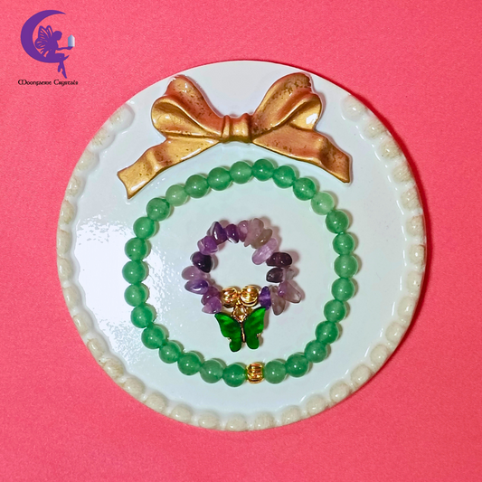 Avalon's Butterfly Haven of Healing Crystals – Green Aventurine Bracelet & Amethyst Ring