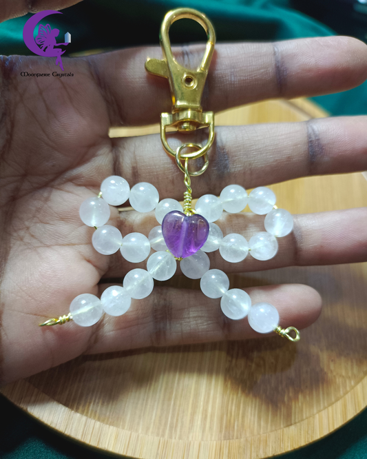 Enchanted Fairy Bow – Rose Quartz & Amethyst Keyring
