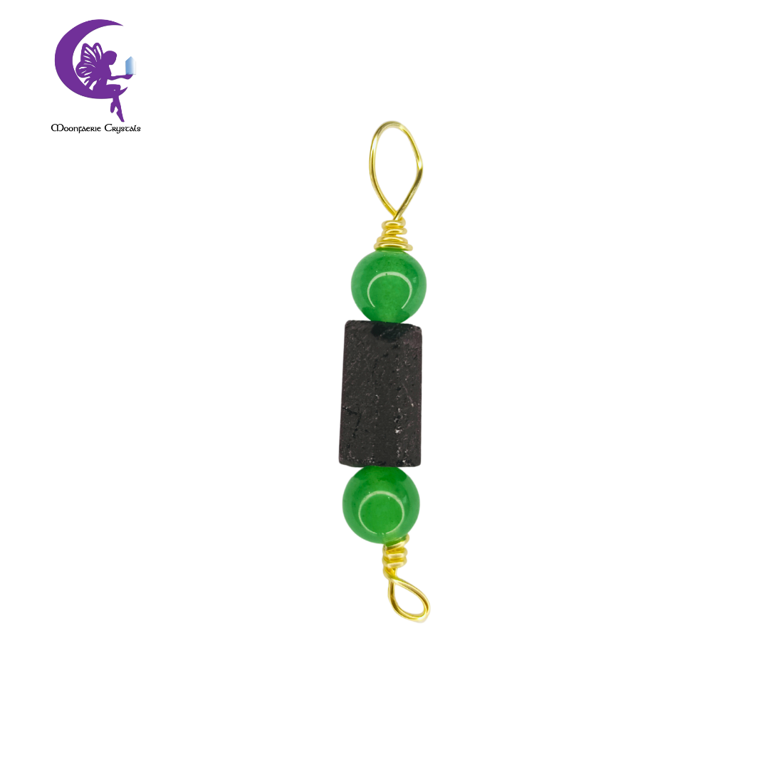 Green Aventurine & Raw Black Tourmaline Pendant