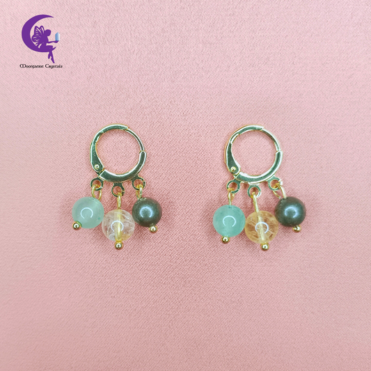 Green Aventurine, Citrine & Pyrite Leverback Earrings