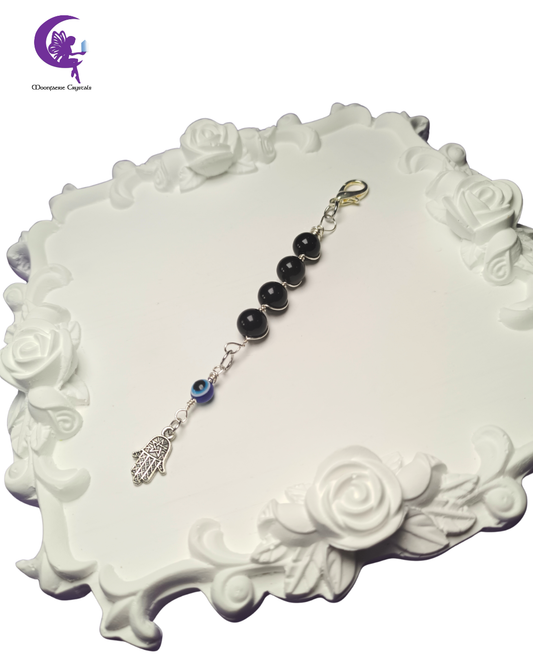 Hamsa Evil Eye Black Obsidian Protection & Truth Keyring