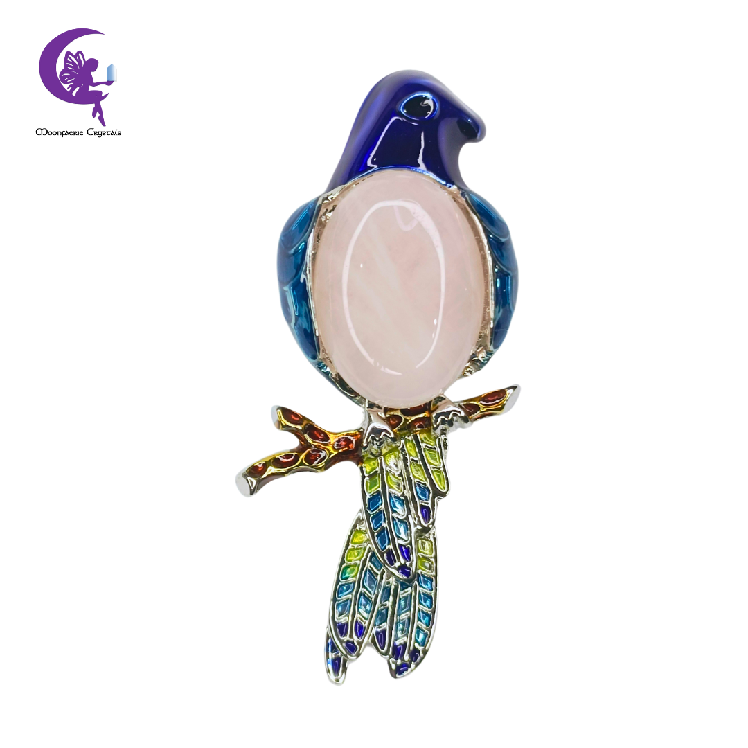 Parrot of Paradise Dual Purpose Rose Quartz Brooch & Pendant