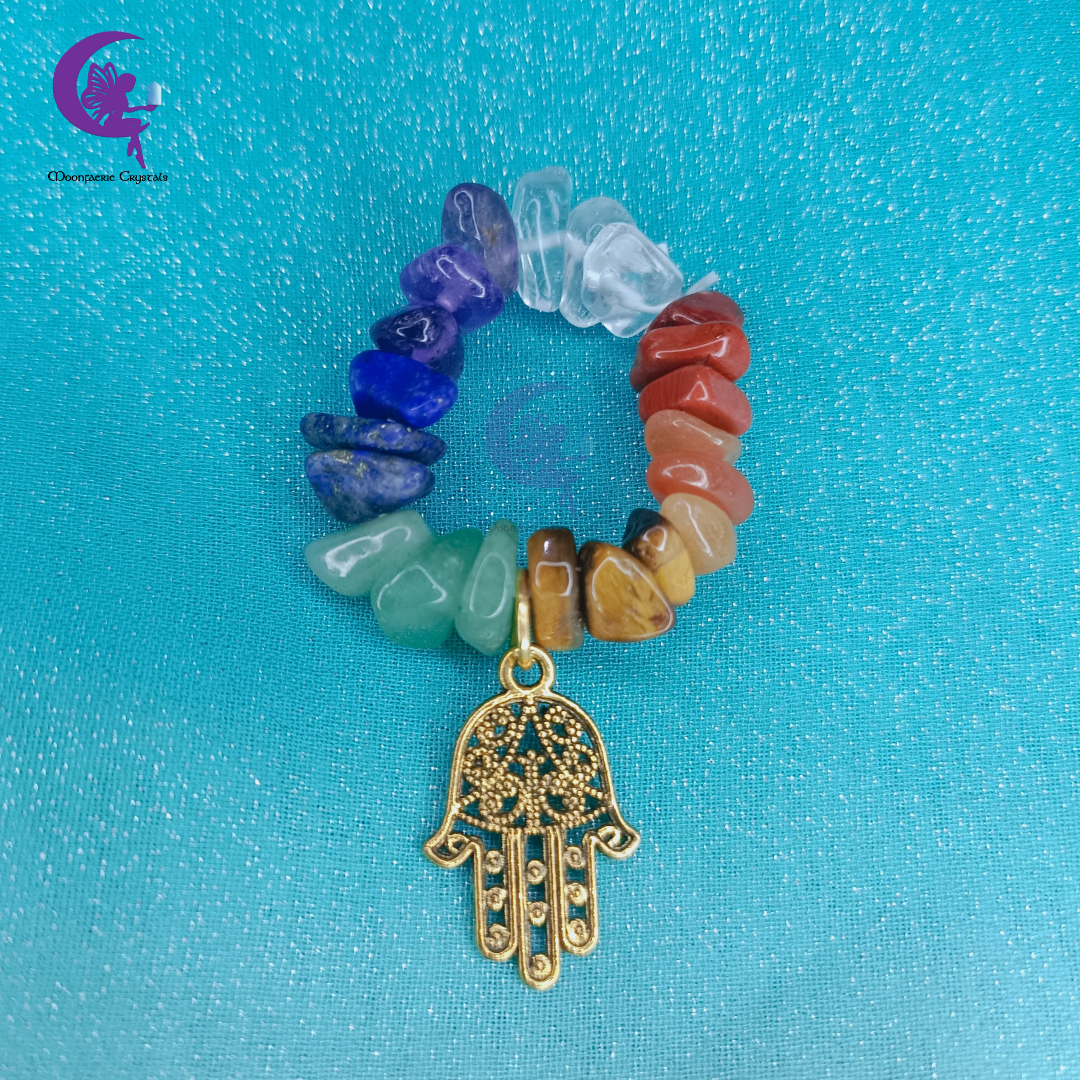 7 Chakra Crystal Hamsa Ring