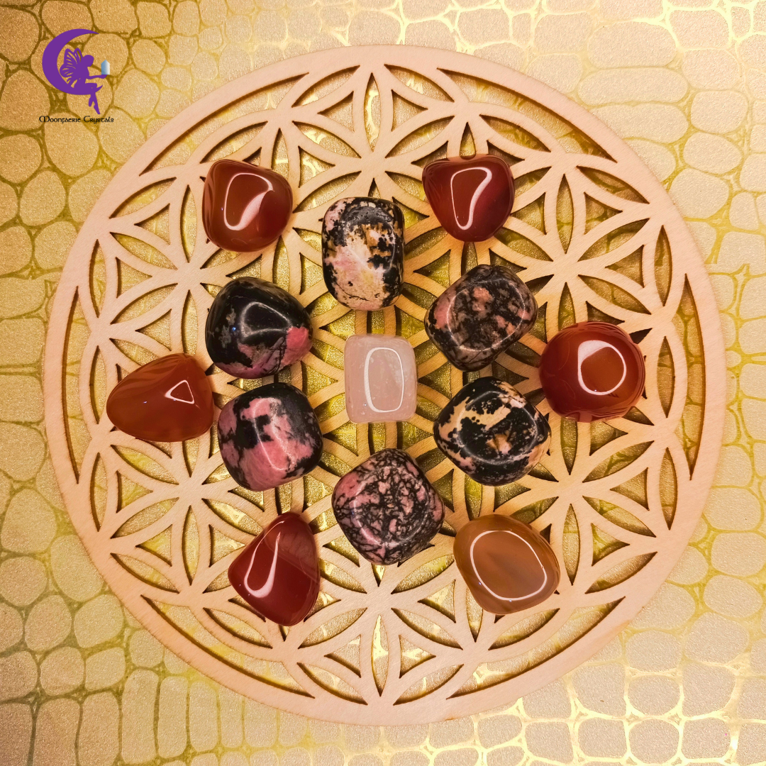 Love Healing Grid - Rose Quartz, Rhodonite & Carnelian - Pre-order