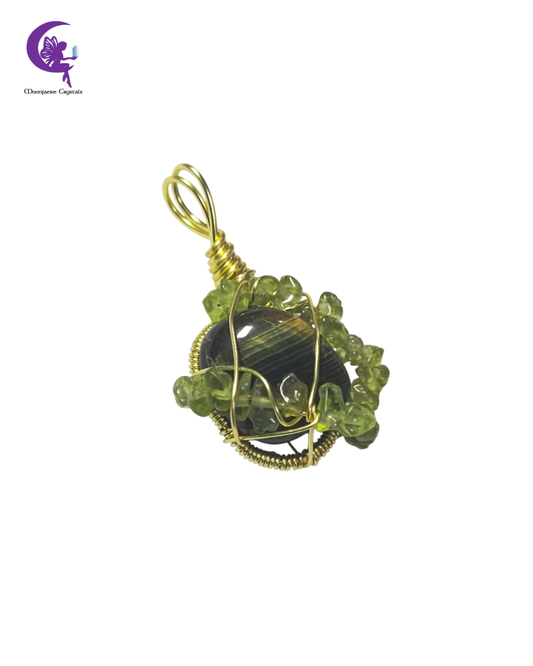 Courage of the Renewed Heart – Blue Tiger’s Eye & Peridot Pendant