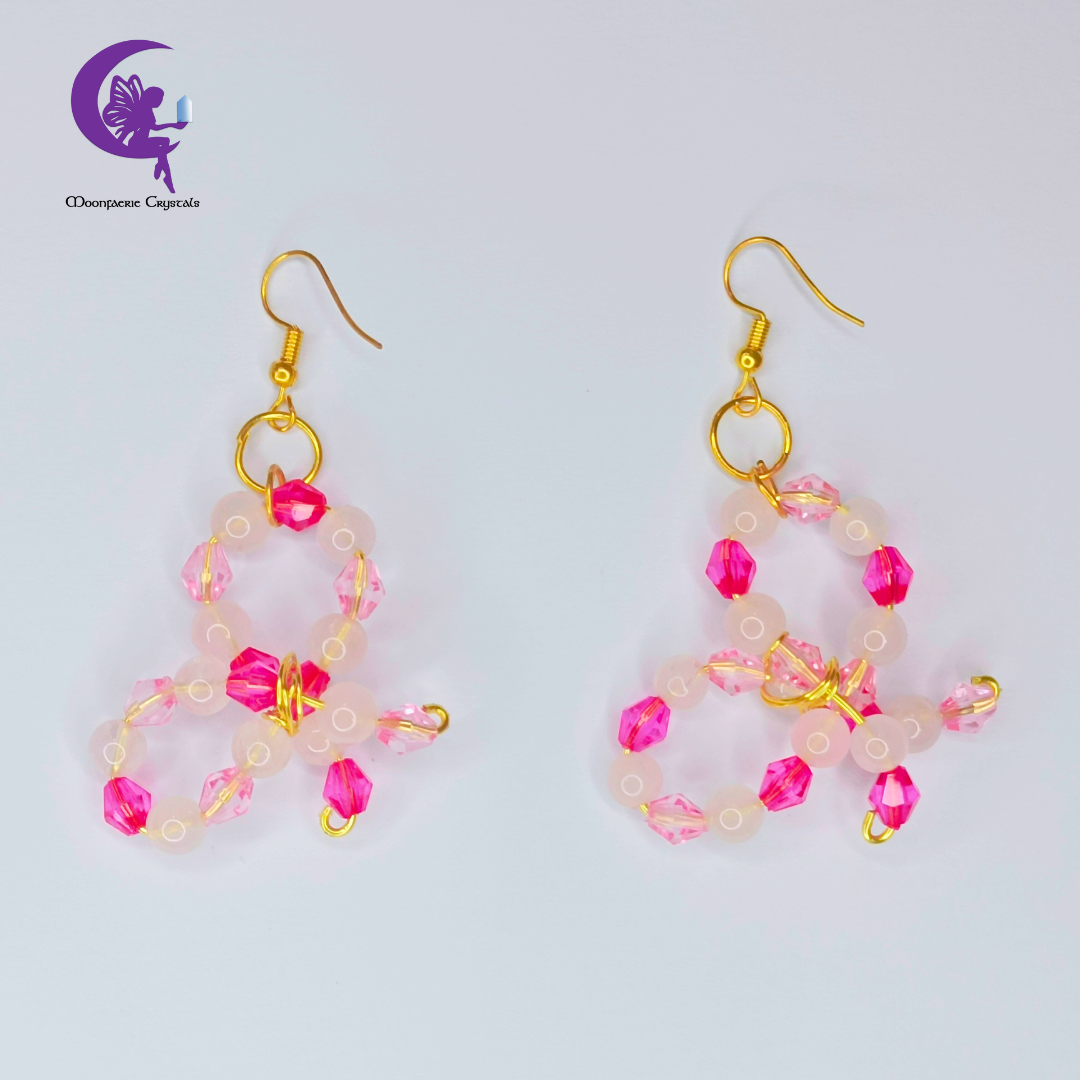 Sparkly Pink Ribbon Dangling Earrings