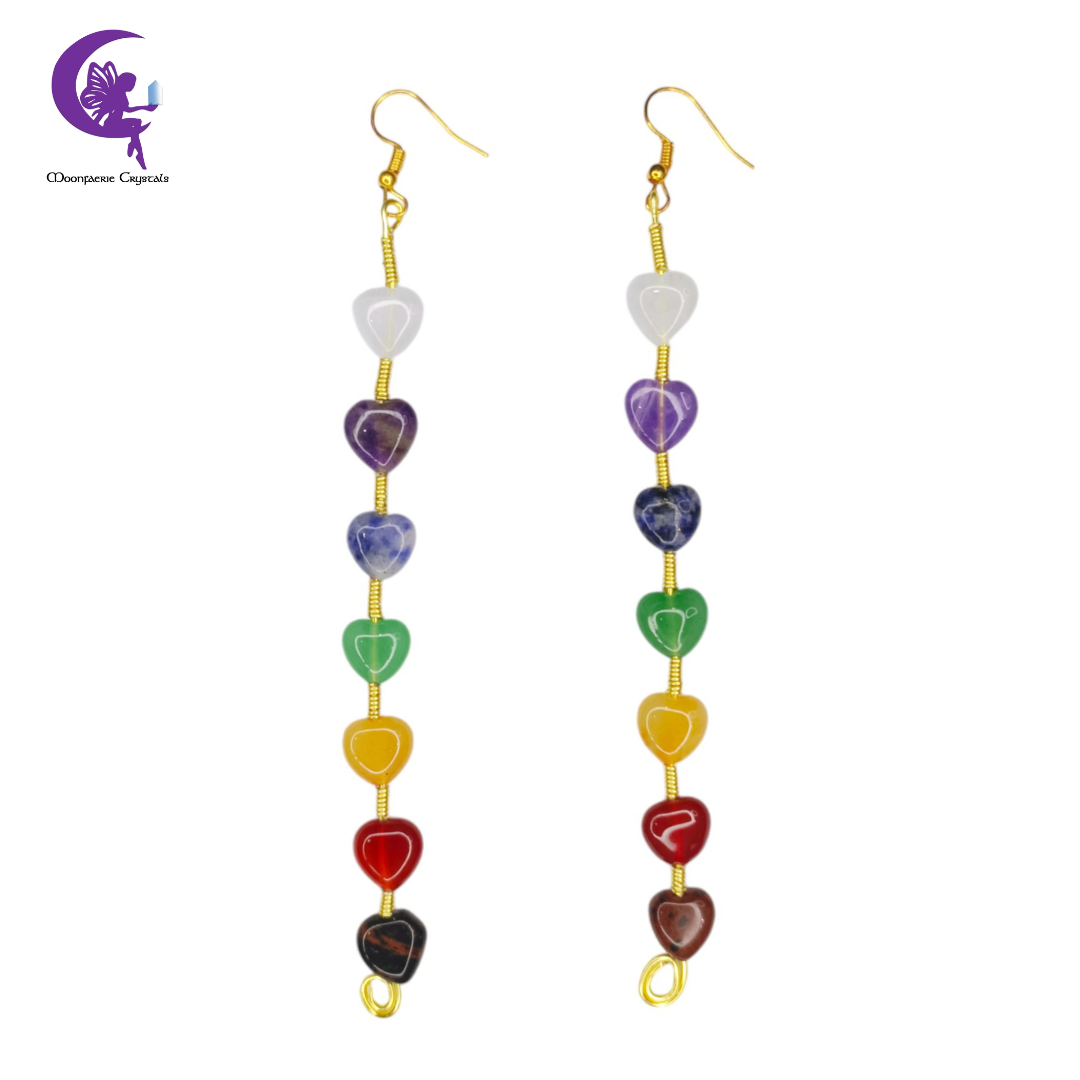 7 Chakra Rainbow Hearts Dangling Earrings